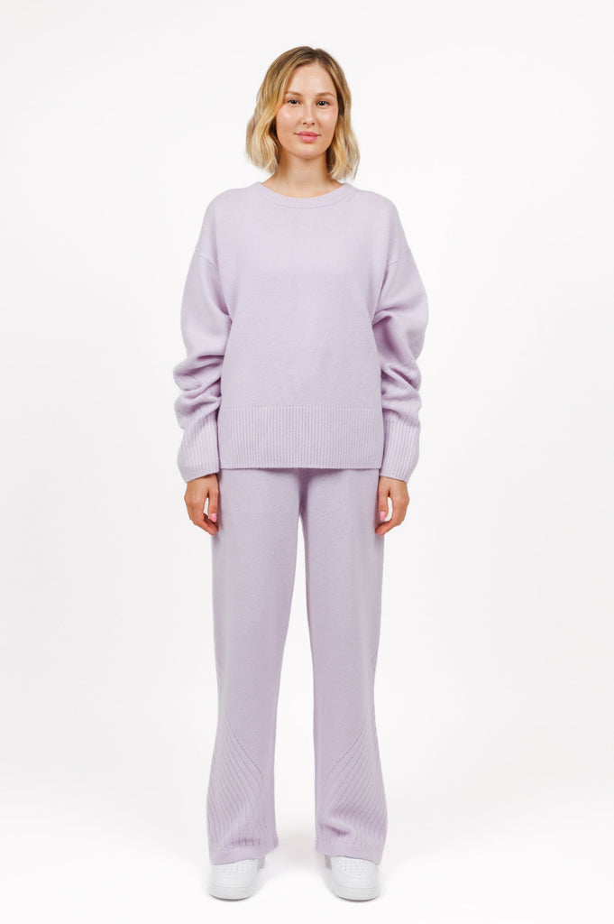 Cashmere sweater lounge pants in Lilac Pop color for women at shop AASHKA