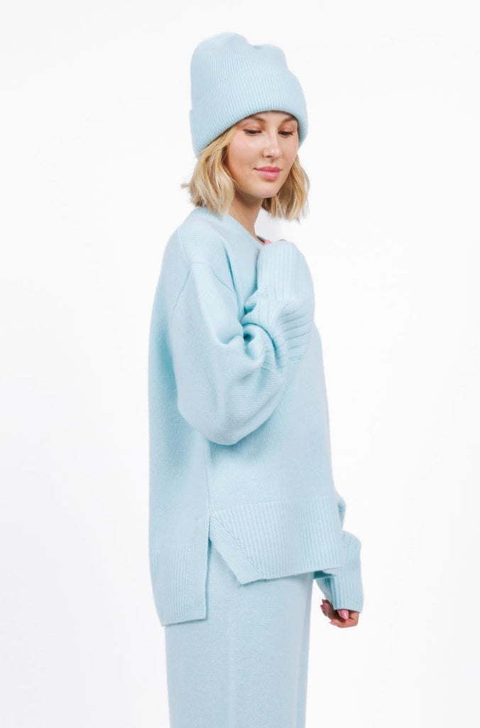 Cashmere Lounge Sweater pants in Baby Blue color for women at shop AASHKA