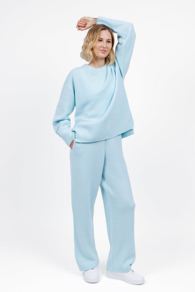 Cashmere Lounge Sweater pants in Baby Blue color for women at shop AASHKA