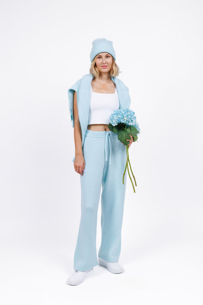 Cashmere Lounge Sweater pants in Baby Blue color for women at shop AASHKA