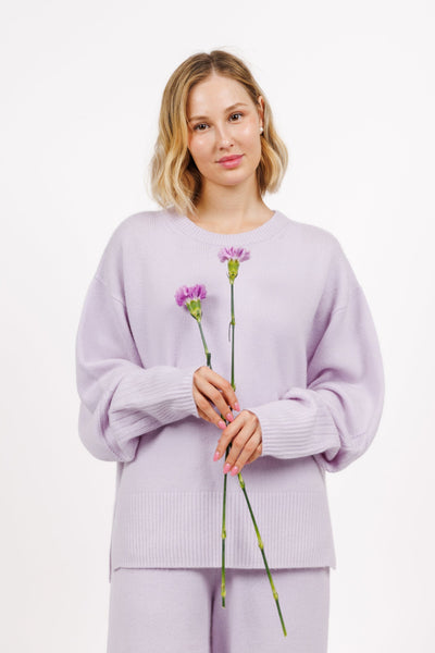 Cashmere Crewneck Sweater in Lilac Pop for women at shop AASHKA