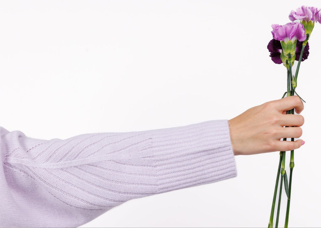 Cashmere Crewneck Sweater in Lilac Pop for women at shop AASHKA