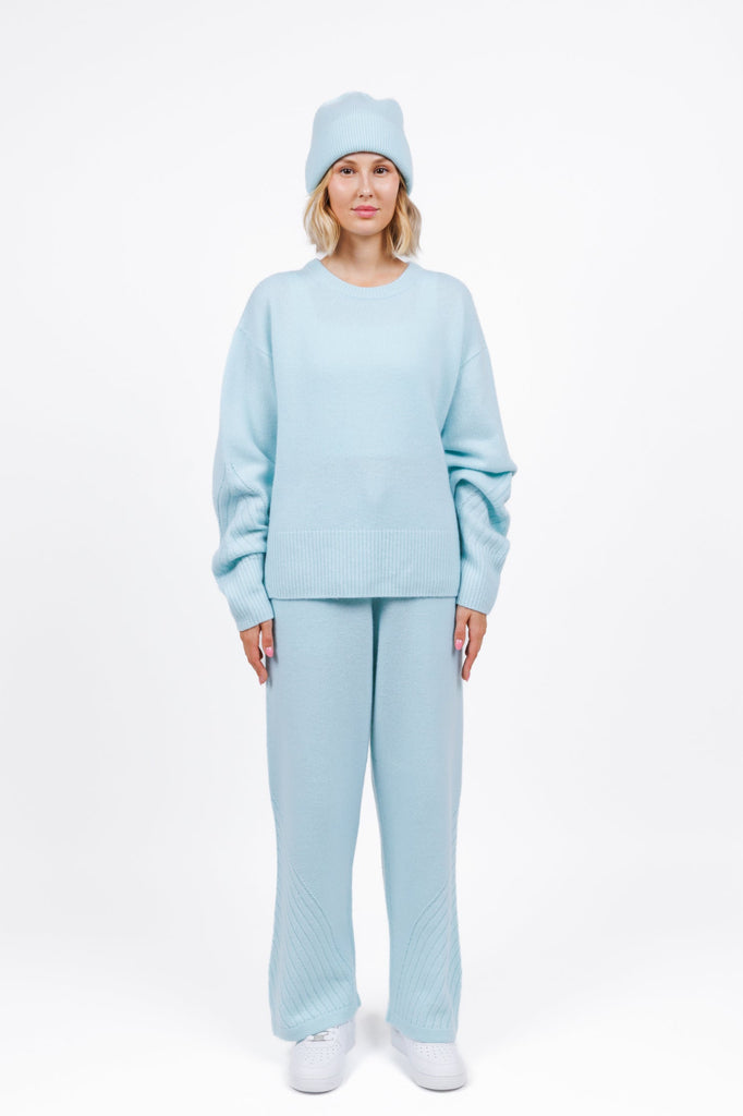 Cashmere sweater lounge pants in Baby Blue color for women at shop AASHKA