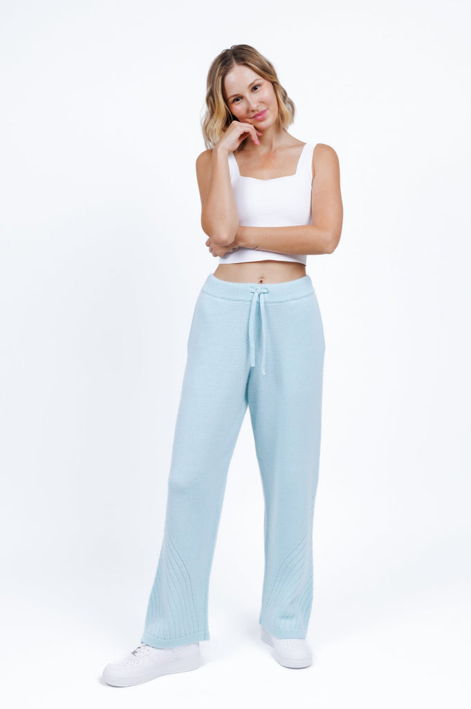 cashmere sweater lounge pants in Baby Blue color for women at shop AASHKA