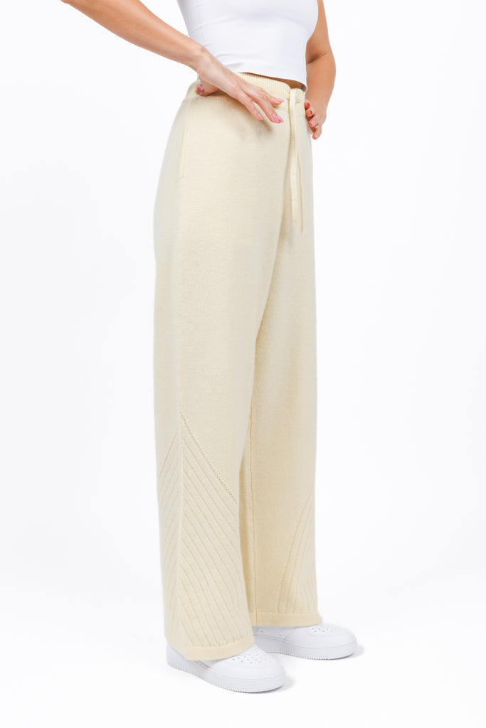 Cashmere sweater lounge pants in butter yellow color for women at shop AASHKA