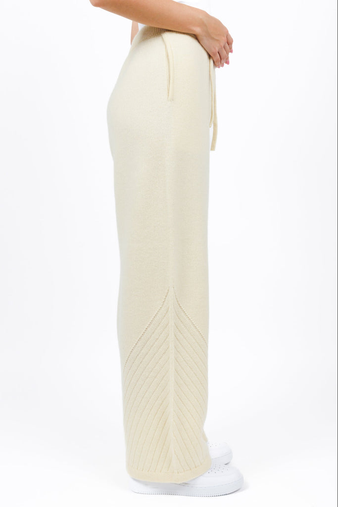 Cashmere sweater lounge pants in butter yellow color for women at shop AASHKA