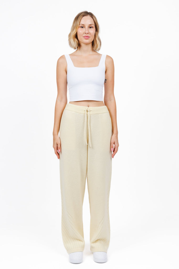Cashmere sweater lounge pants in butter yellow color for women at shop AASHKA