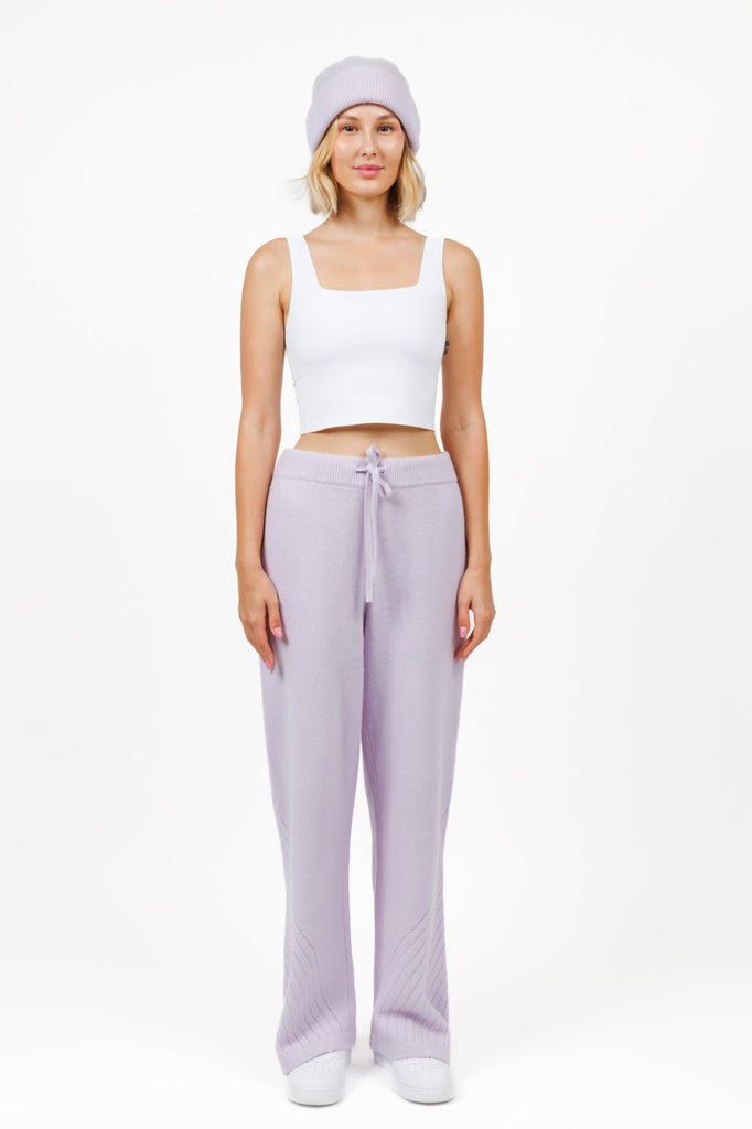 Cashmere sweater lounge pants in Lilac Pop color for women at shop AASHKA