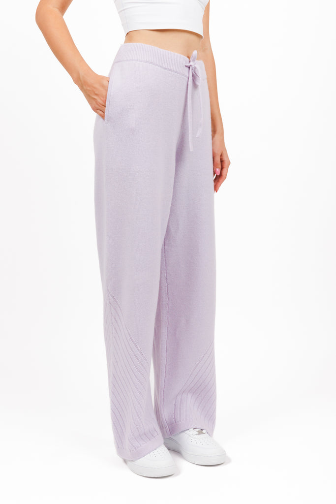 Cashmere sweater lounge pants in Lilac Pop color for women at shop AASHKA
