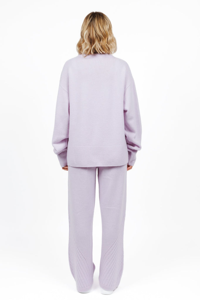 Cashmere sweater lounge pants in Lilac Pop color for women at shop AASHKA