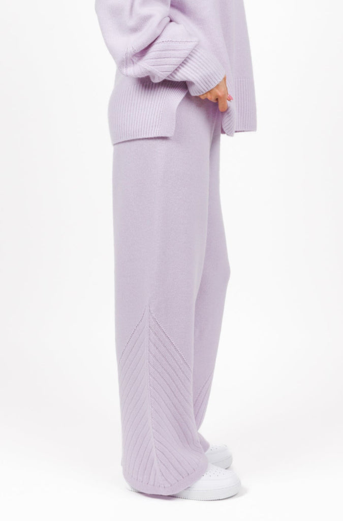 Cashmere sweater lounge pants in Lilac Pop color for women at shop AASHKA
