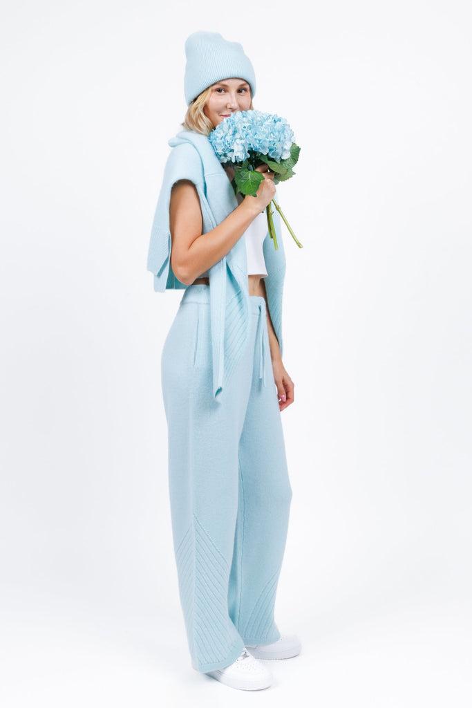 cashmere wool sweater beanie in Baby Blue color for women at shop AASHKA