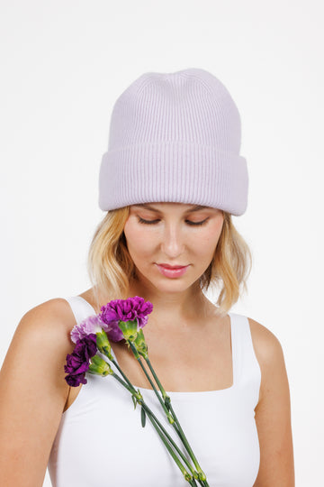 cashmere wool sweater beanie in Lilac Pop color for women at shop AASHKA