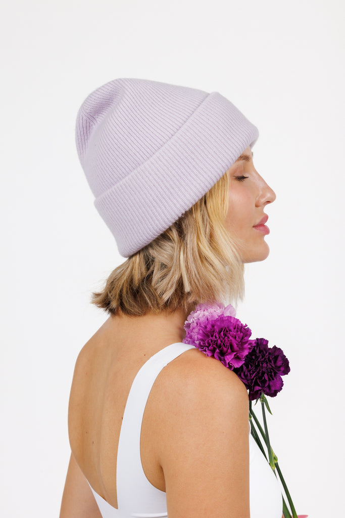 cashmere wool sweater beanie in Lilac Pop color for women at shop AASHKA