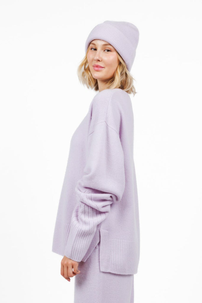 cashmere wool sweater beanie in Lilac Pop color for women at shop AASHKA